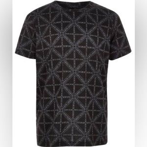 River Island Mens Black All Over Logo Short Sleeve T-Shirt